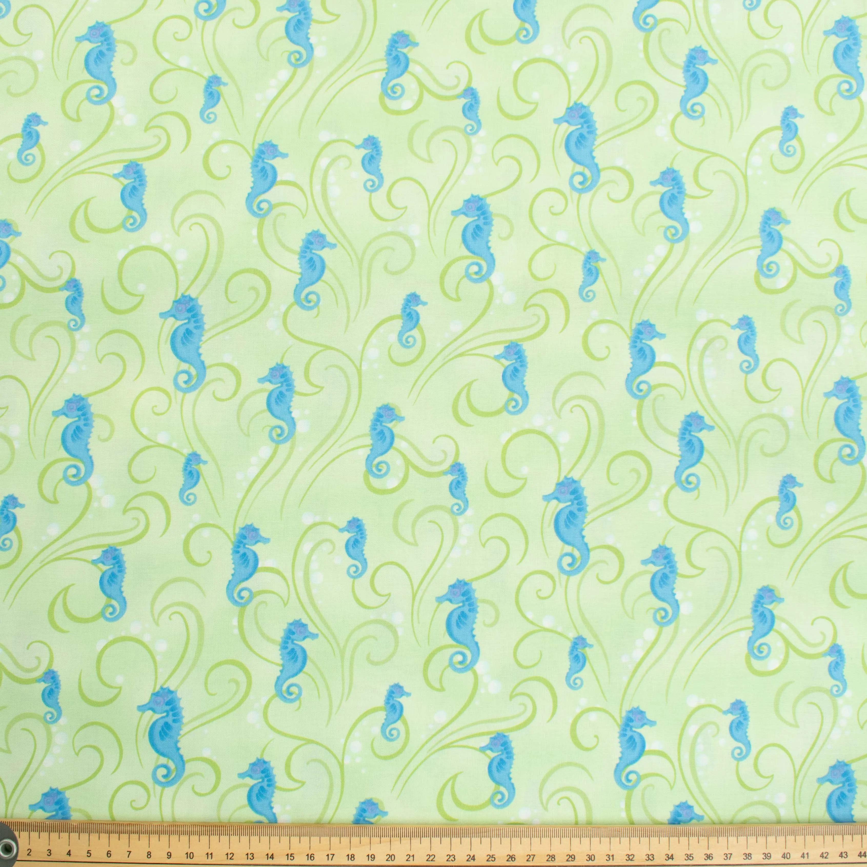 Hoffman California Fabrics Beach Babes Hippocampus on Green Cotton Prints