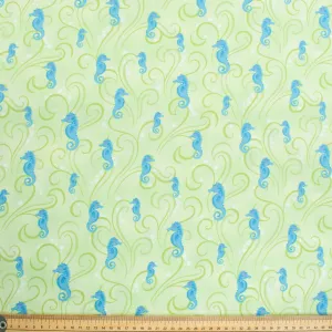 Hoffman California Fabrics Beach Babes Hippocampus on Green Cotton Prints