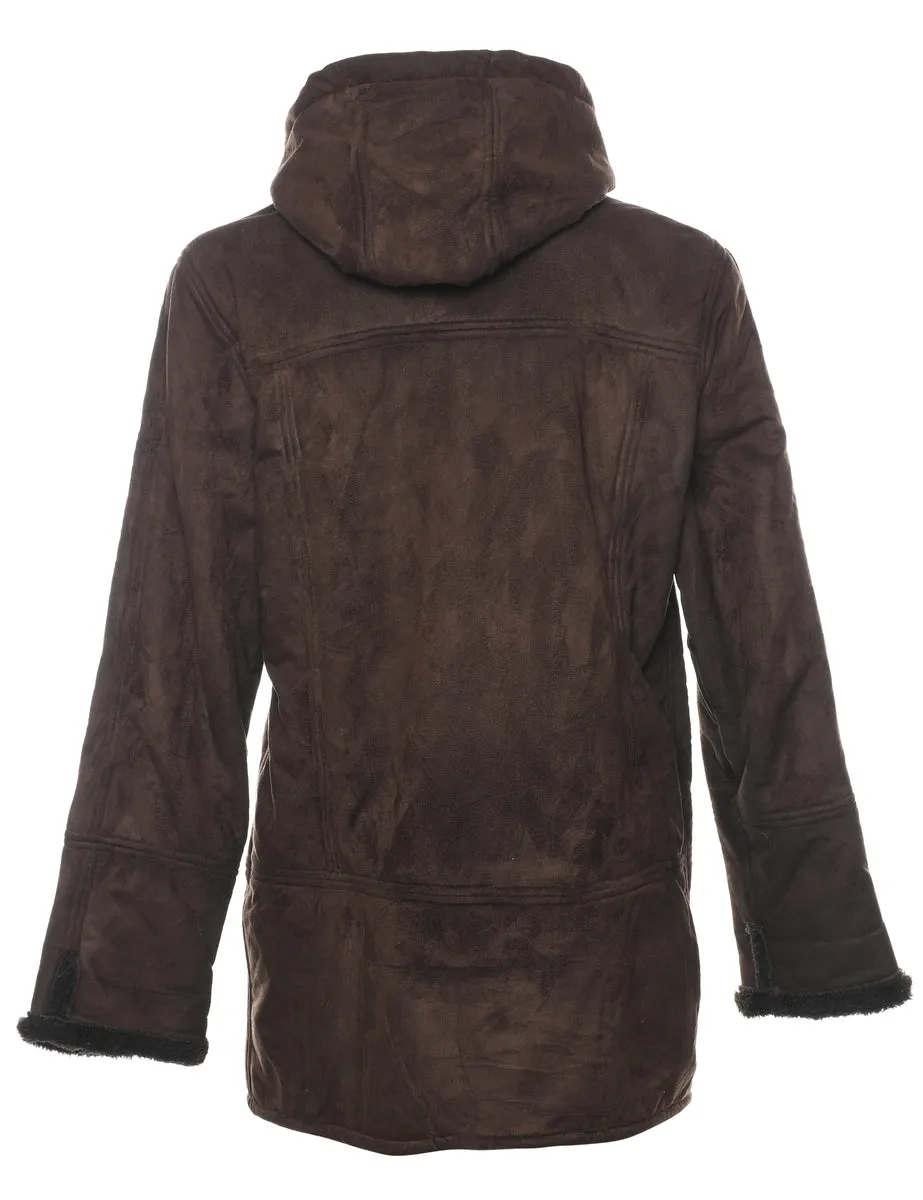 Hooded Dark Brown Coat - M