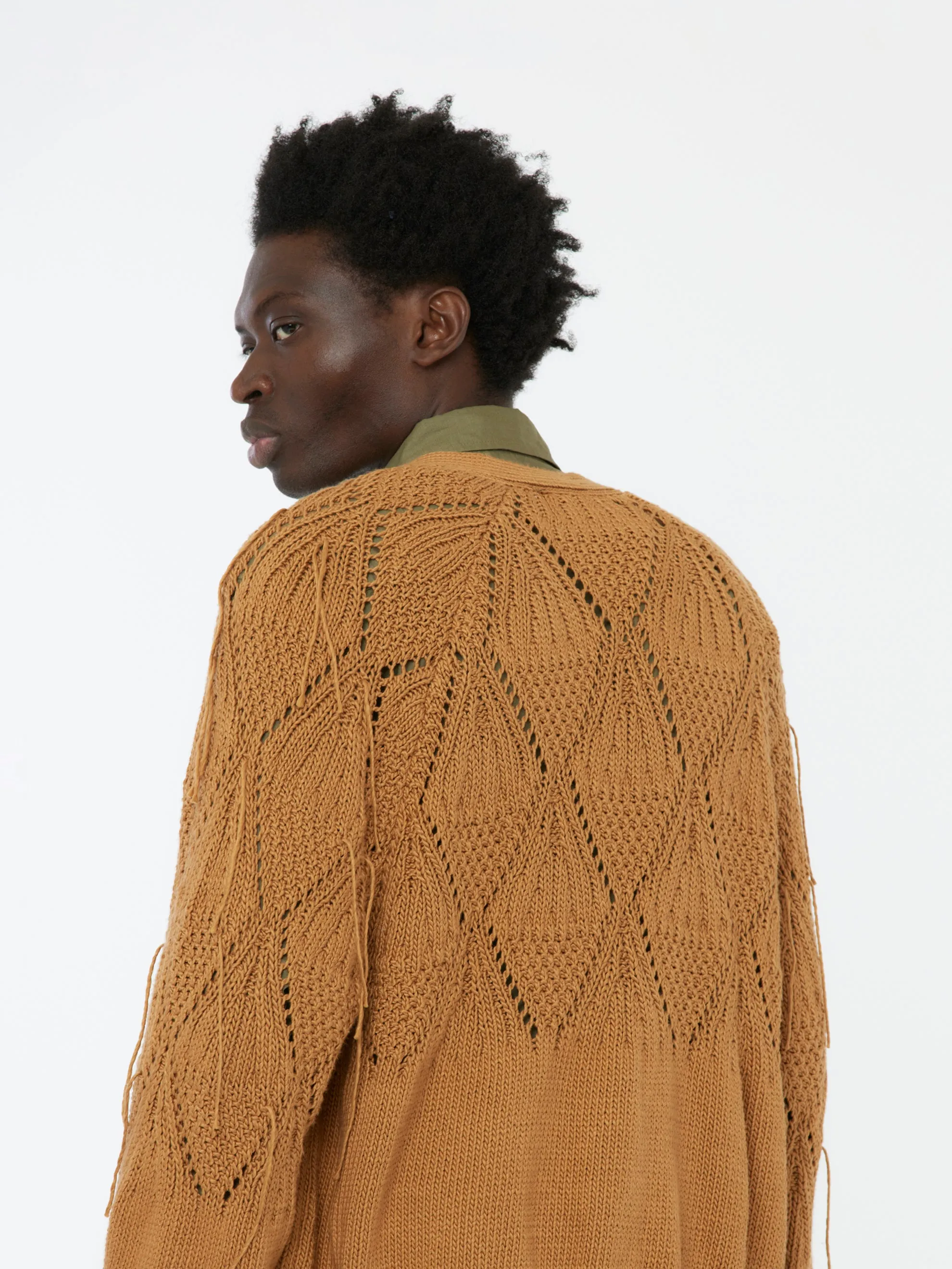 Knit 5-Button Cardigan (Brown)