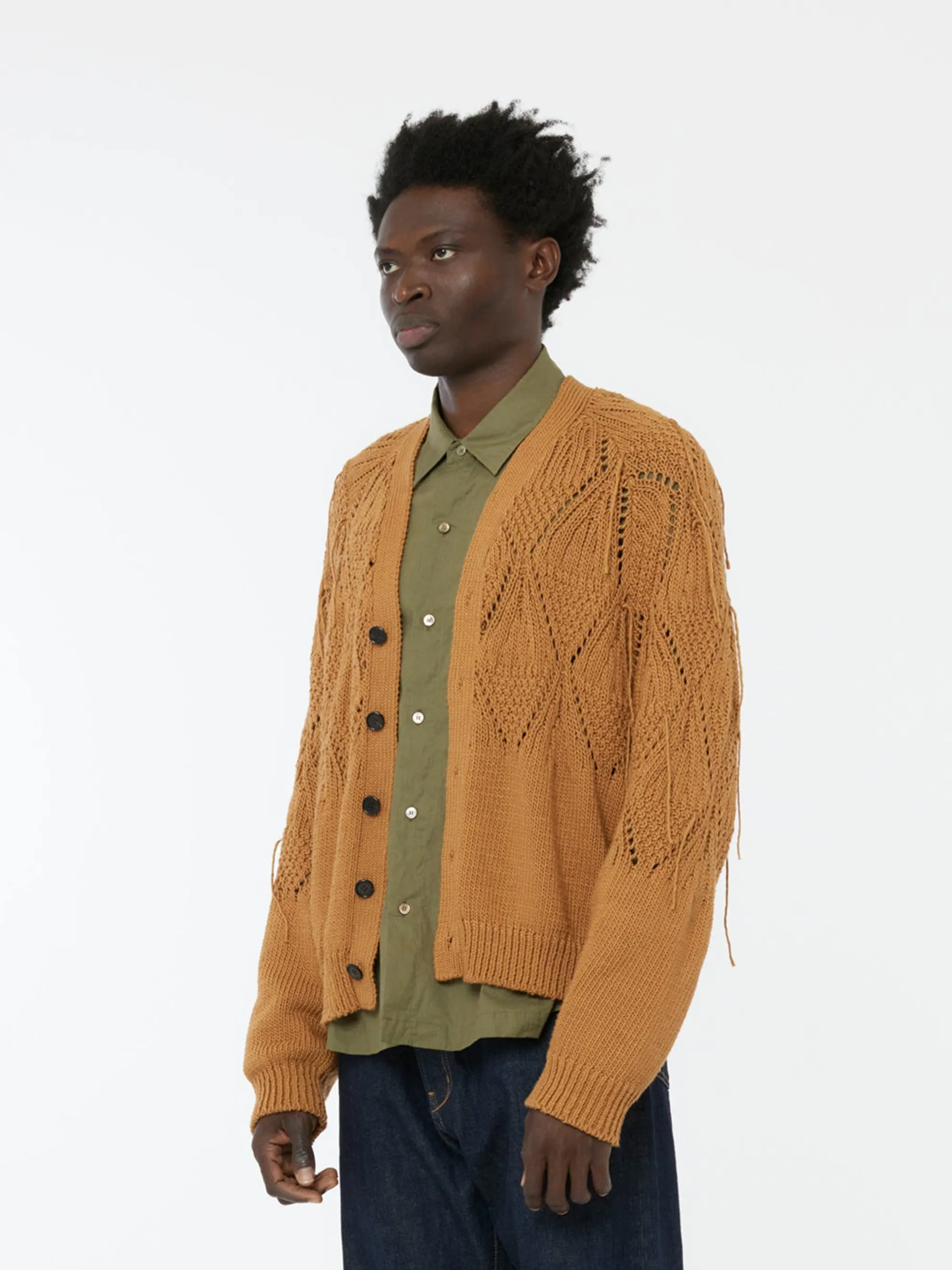 Knit 5-Button Cardigan (Brown)