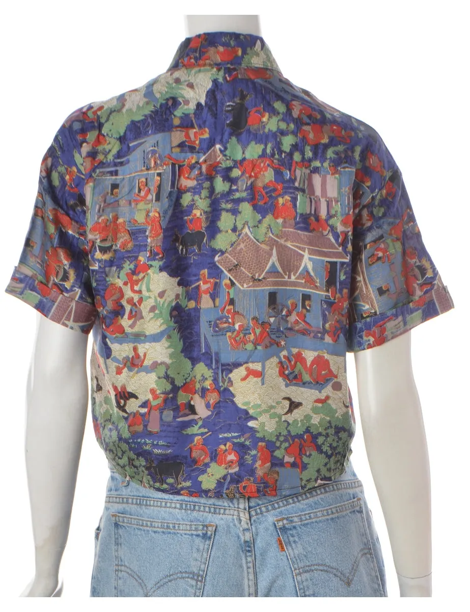 Label Multi-colour Tie Front Blouse