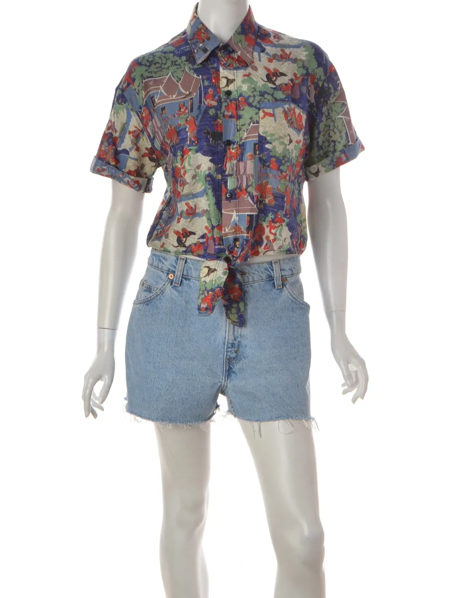 Label Multi-colour Tie Front Blouse