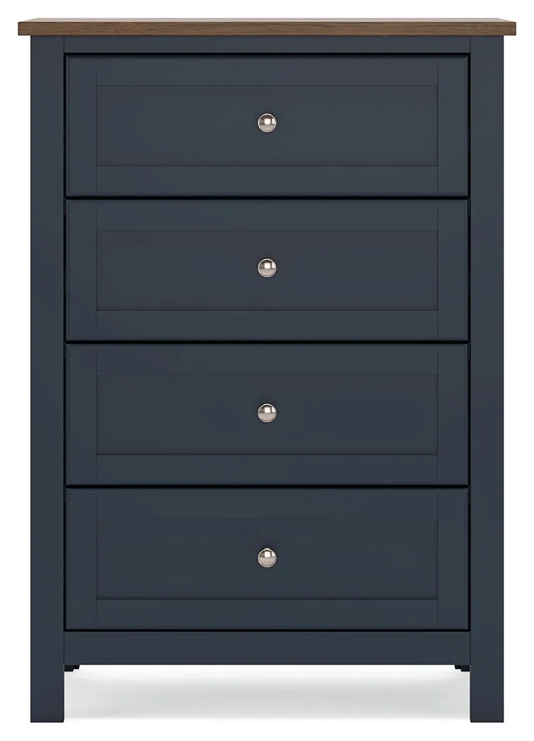 Landocken Full Panel Bed with Mirrored Dresser, Chest and 2 Nightstands in Brown/Blue