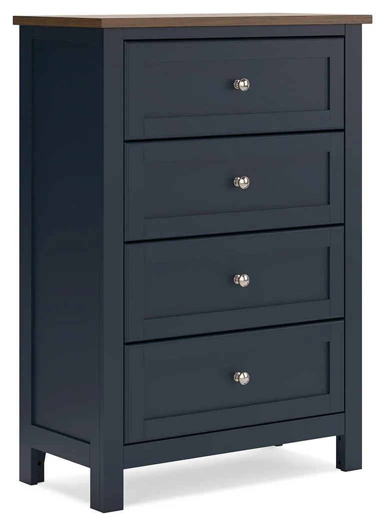 Landocken Full Panel Bed with Mirrored Dresser, Chest and 2 Nightstands in Brown/Blue