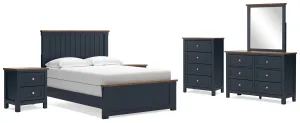 Landocken Full Panel Bed with Mirrored Dresser, Chest and 2 Nightstands in Brown/Blue