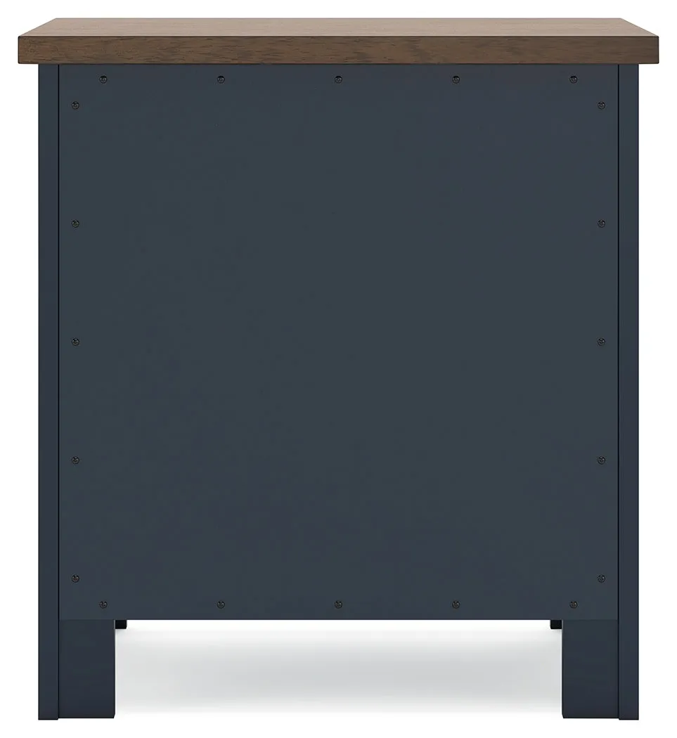 Landocken Full Panel Bed with Mirrored Dresser, Chest and 2 Nightstands in Brown/Blue