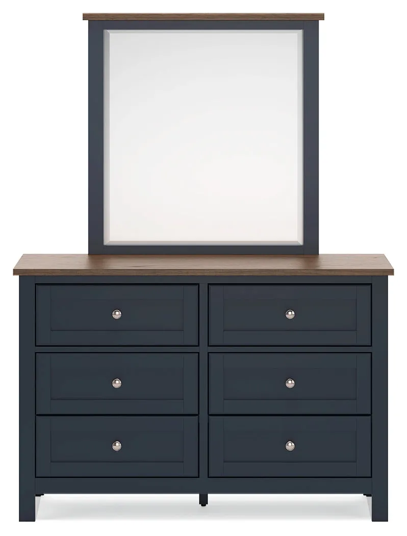 Landocken Full Panel Bed with Mirrored Dresser, Chest and 2 Nightstands in Brown/Blue