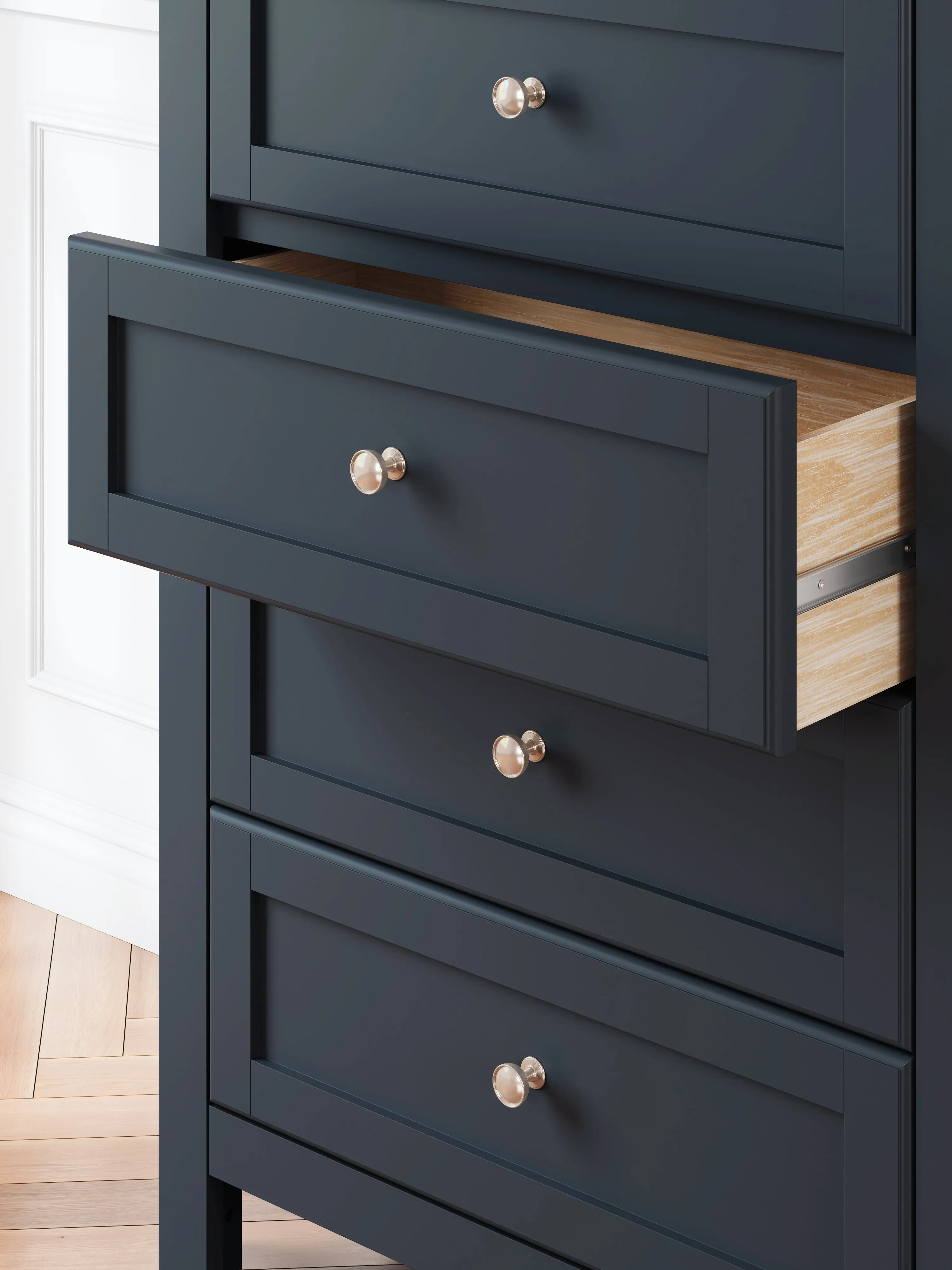 Landocken Full Panel Bed with Mirrored Dresser, Chest and 2 Nightstands in Brown/Blue