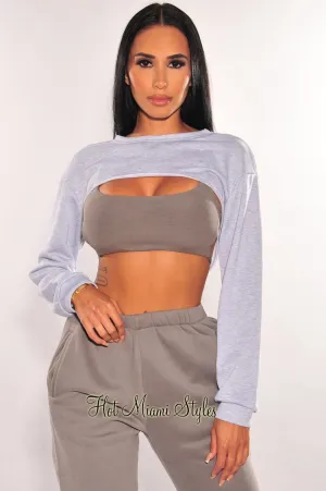 Light Gray Long Sleeve Cropped Cut Out Sweater