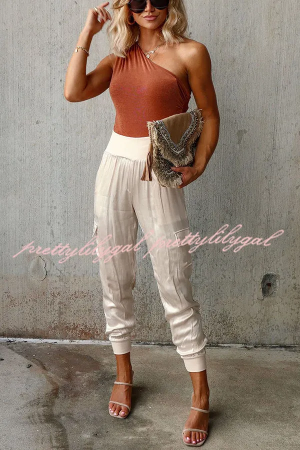 Luxe Look Satin High Waist Pocketed Joggers