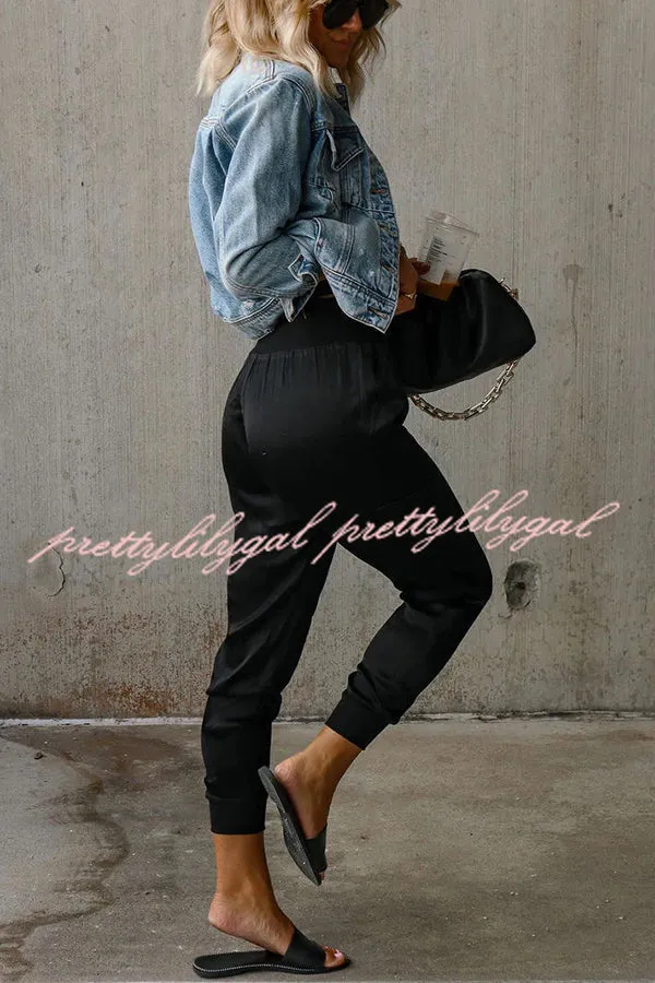 Luxe Look Satin High Waist Pocketed Joggers