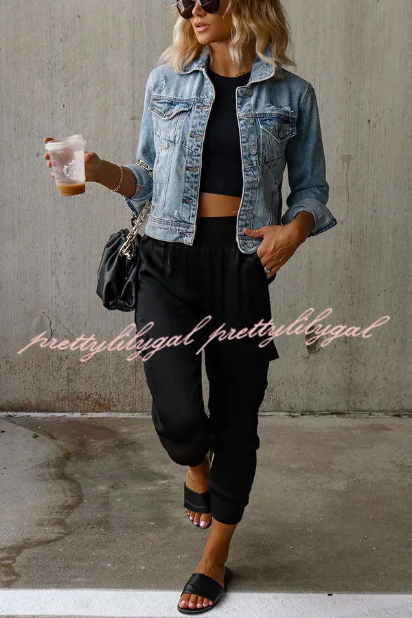 Luxe Look Satin High Waist Pocketed Joggers