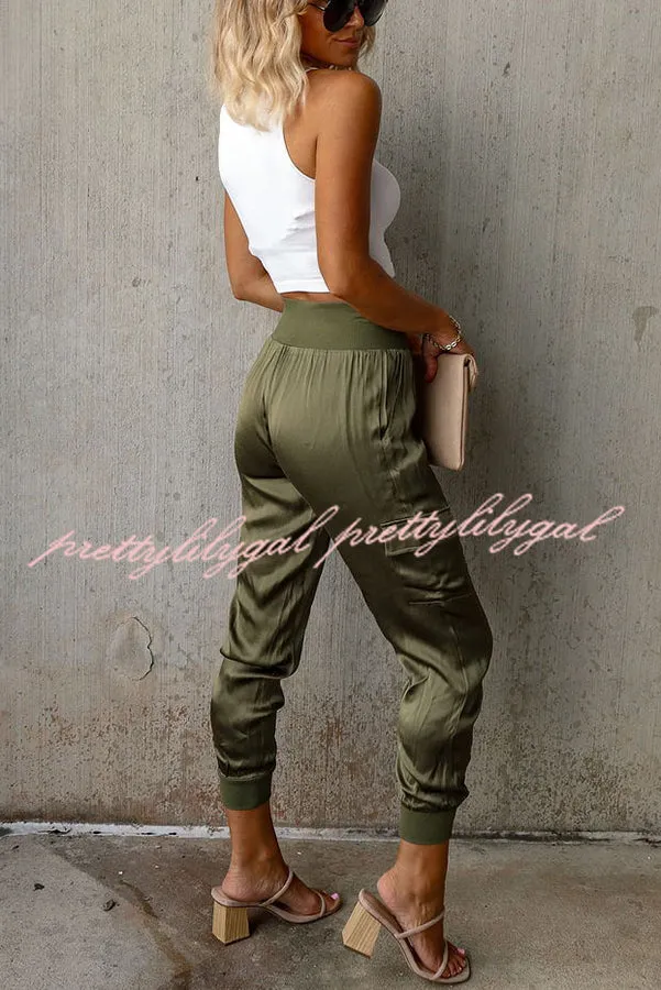Luxe Look Satin High Waist Pocketed Joggers