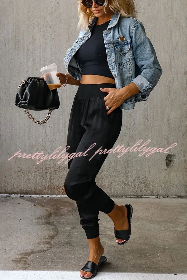 Luxe Look Satin High Waist Pocketed Joggers