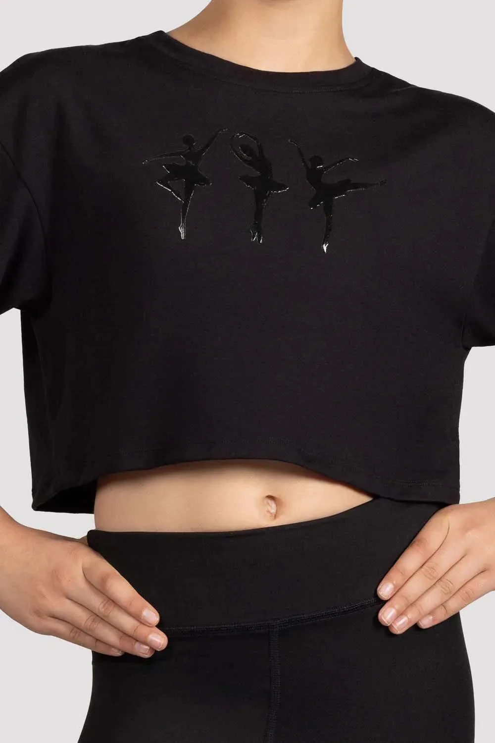 M1563C - Girls Mirella Black Glow Girl Ballerina Print Crop Top - Select Size