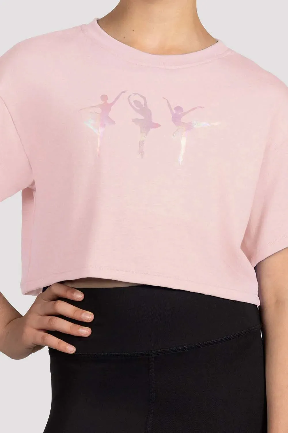 M1563C - Girls Mirella Pink Glow Girl Ballerina Print Crop Top - Select Size