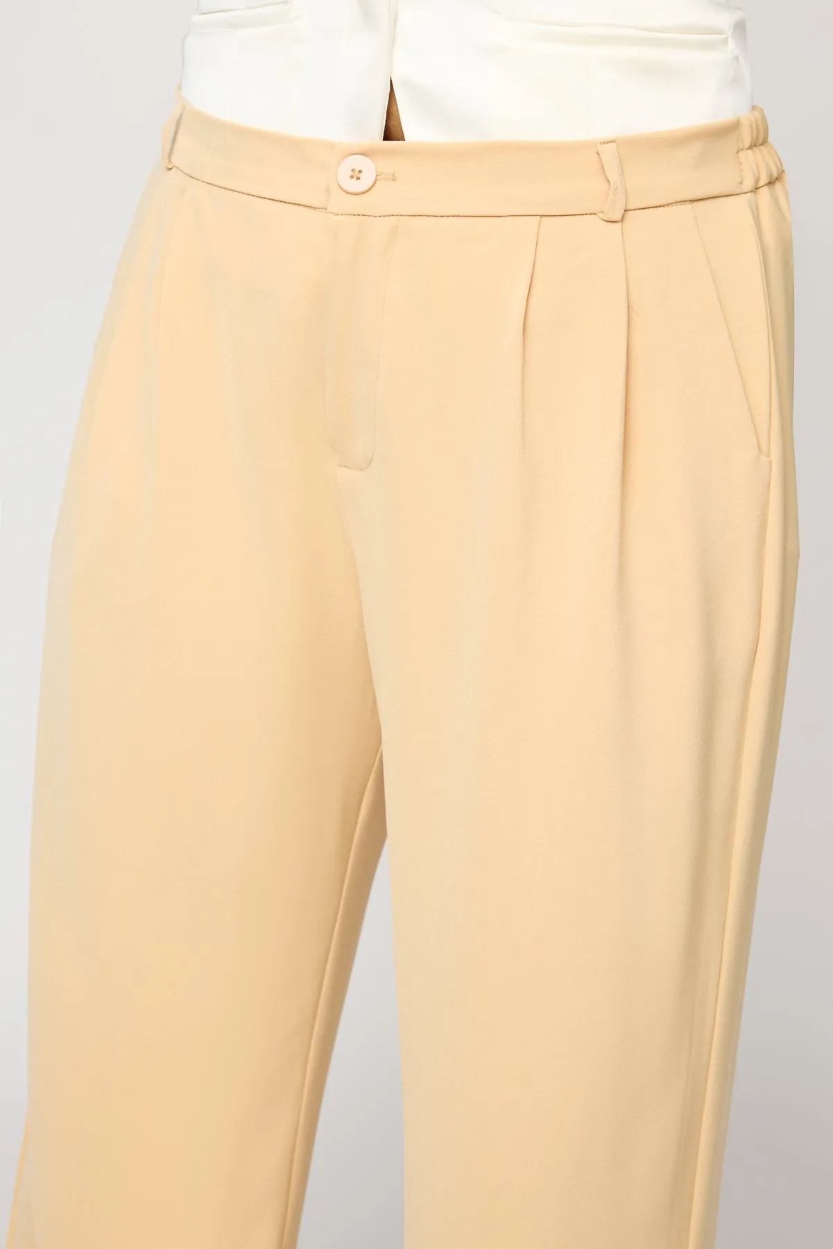 Maple Beige Curve Pleated Straight Korean Pants