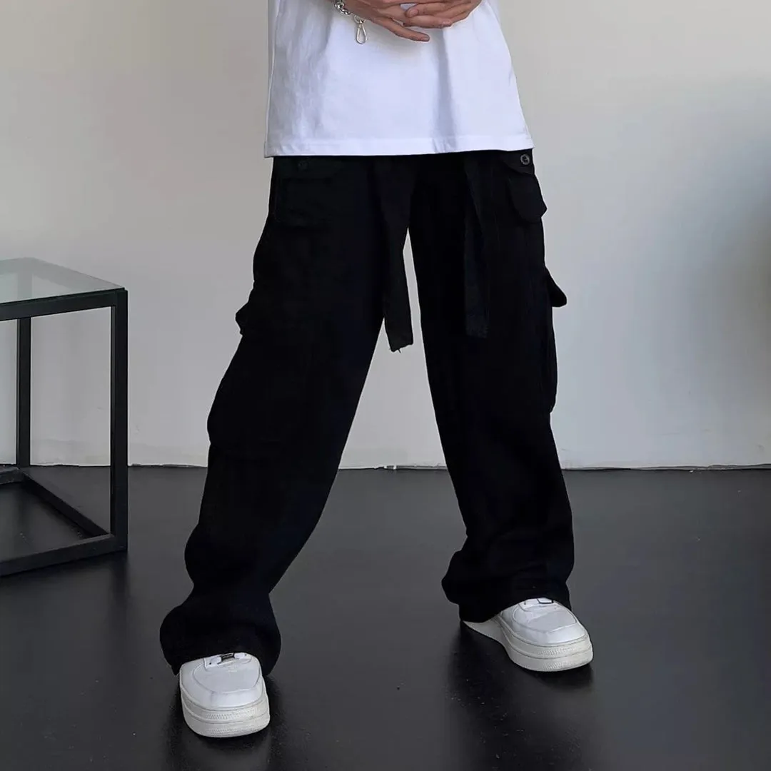 Men's Classic Wide Leg Black Cargo Baggy Pants | Ideal for All Seasons