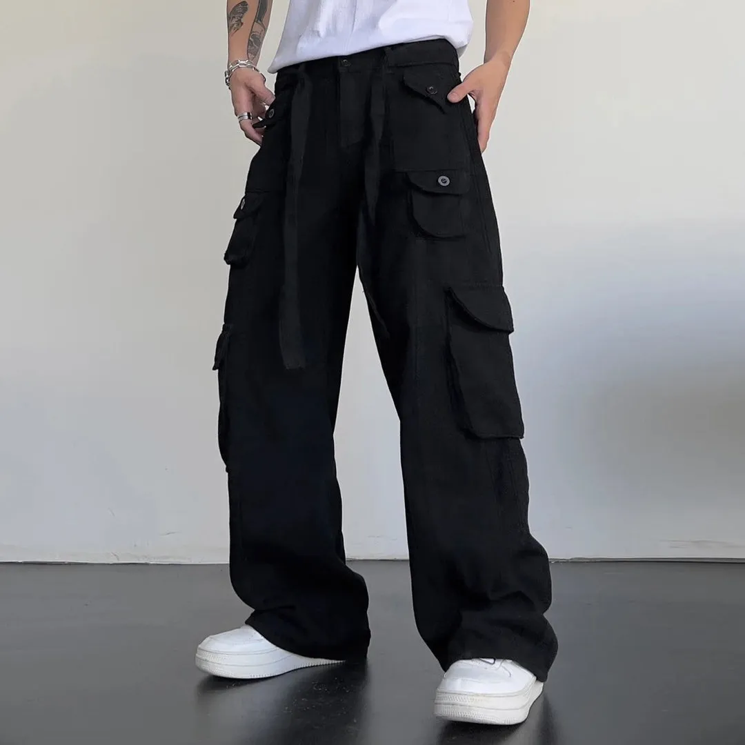 Men's Classic Wide Leg Black Cargo Baggy Pants | Ideal for All Seasons