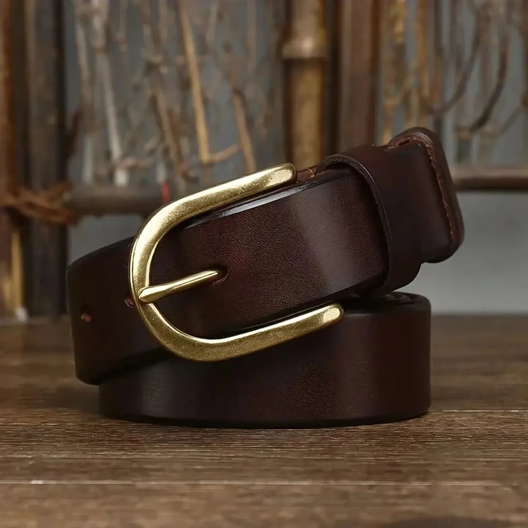 Men's Genuine Leather Brass Buckle Belt