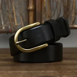 Men's Genuine Leather Brass Buckle Belt