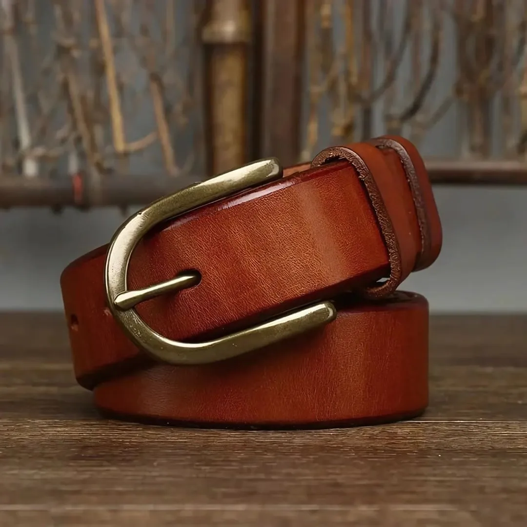 Men's Genuine Leather Brass Buckle Belt