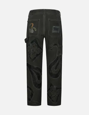 Multi Logos Overdyed Wide Leg Worker Pants