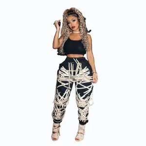 New Fashionable Drawstring Ribbon Pants