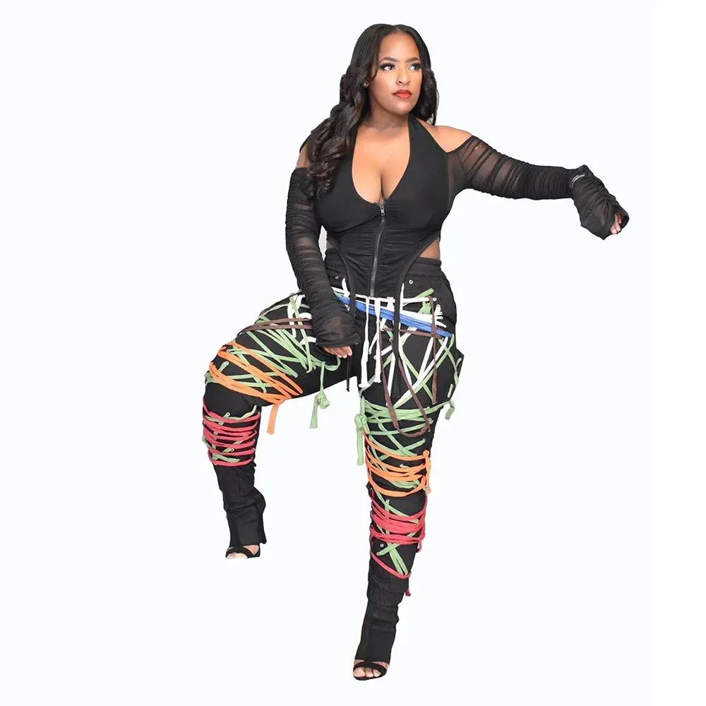 New Fashionable Drawstring Ribbon Pants
