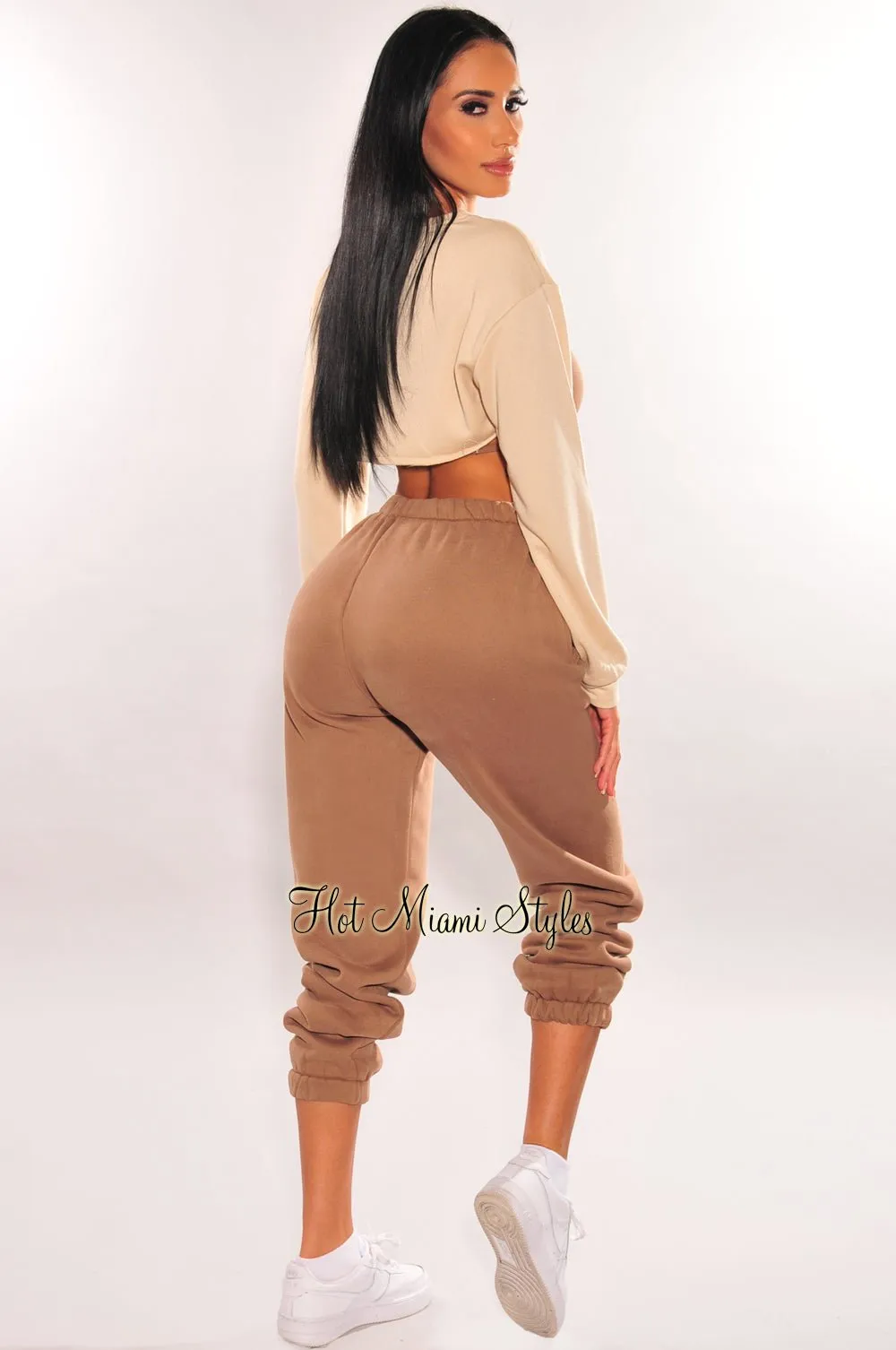 Nude Long Sleeve Cropped Cut Out Sweater