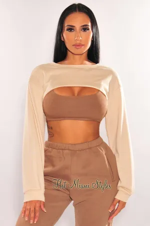Nude Long Sleeve Cropped Cut Out Sweater