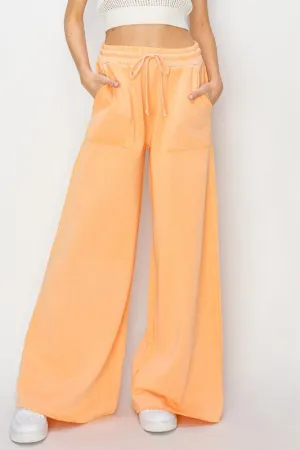 Orange High Rise Wide Leg Drawstring Pants