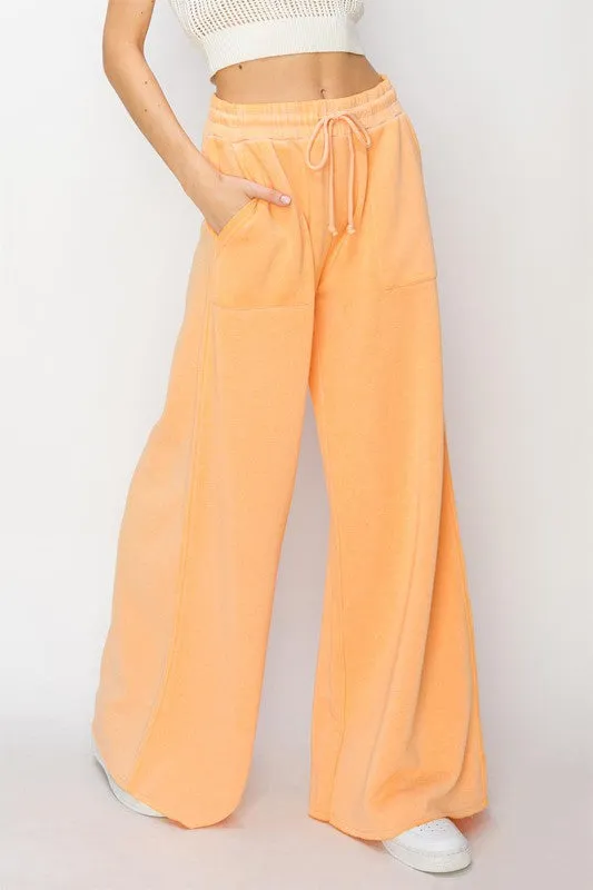 Orange High Rise Wide Leg Drawstring Pants