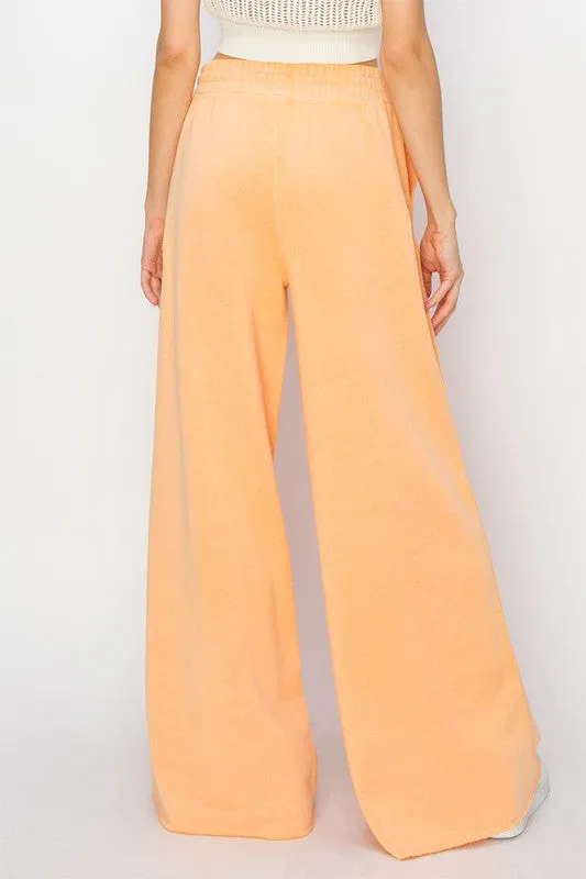 Orange High Rise Wide Leg Drawstring Pants