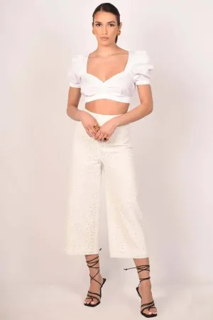 Pilar White Eyelet Pants