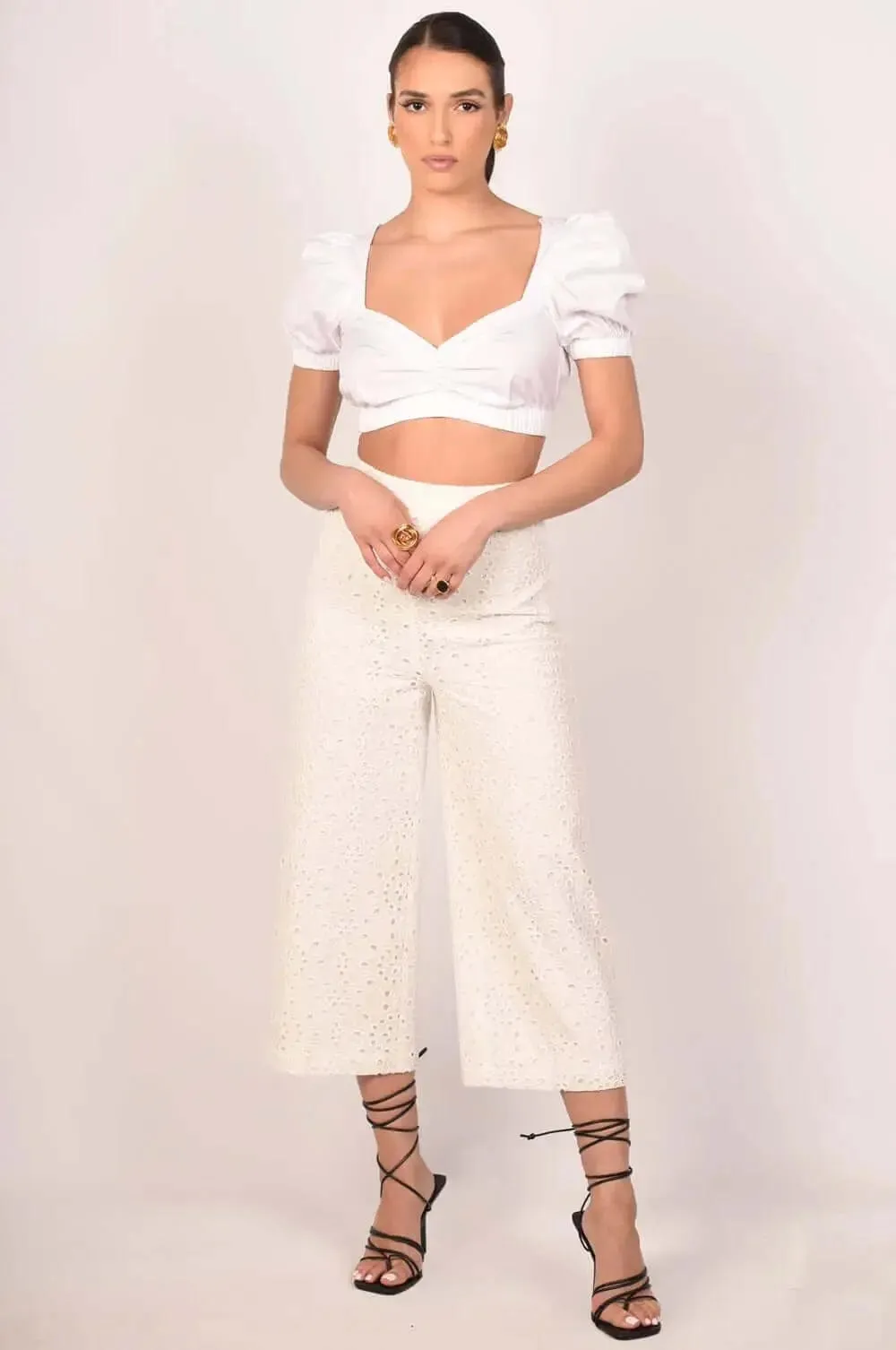 Pilar White Eyelet Pants