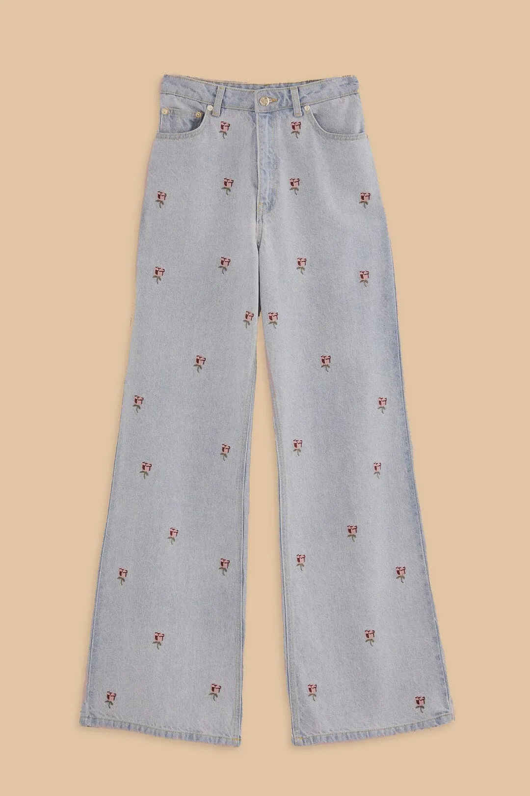Rose Embroidered Denim Pants