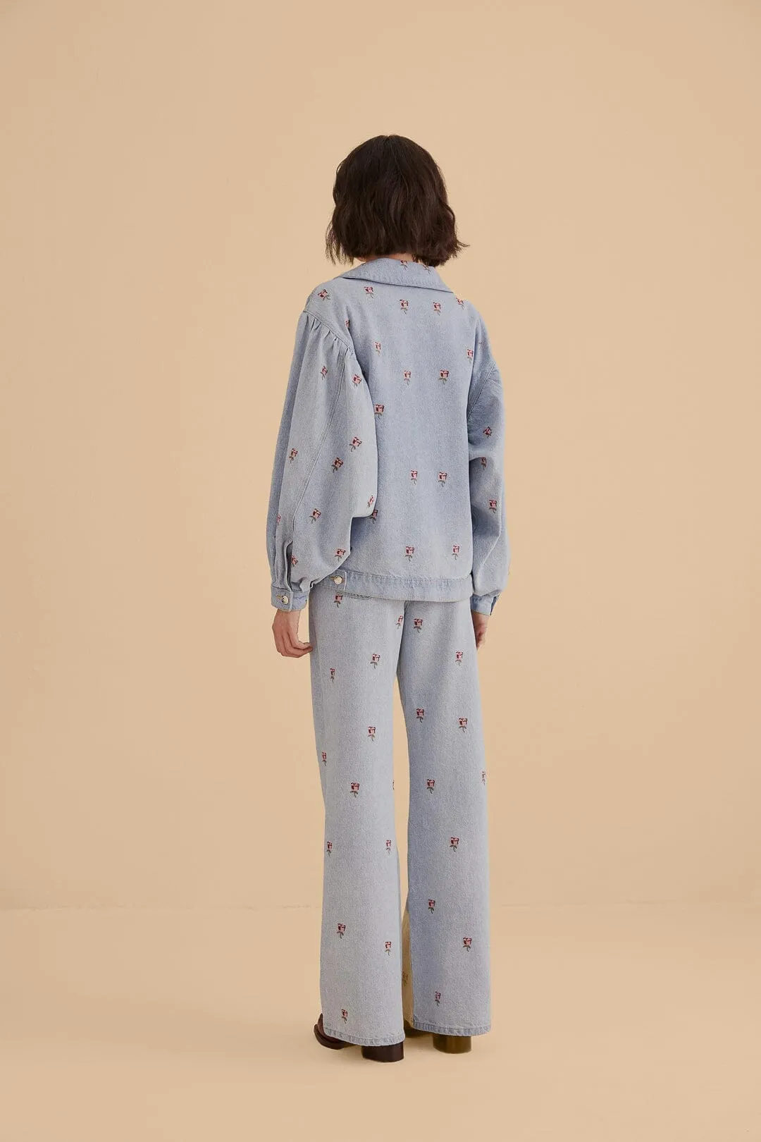Rose Embroidered Denim Pants