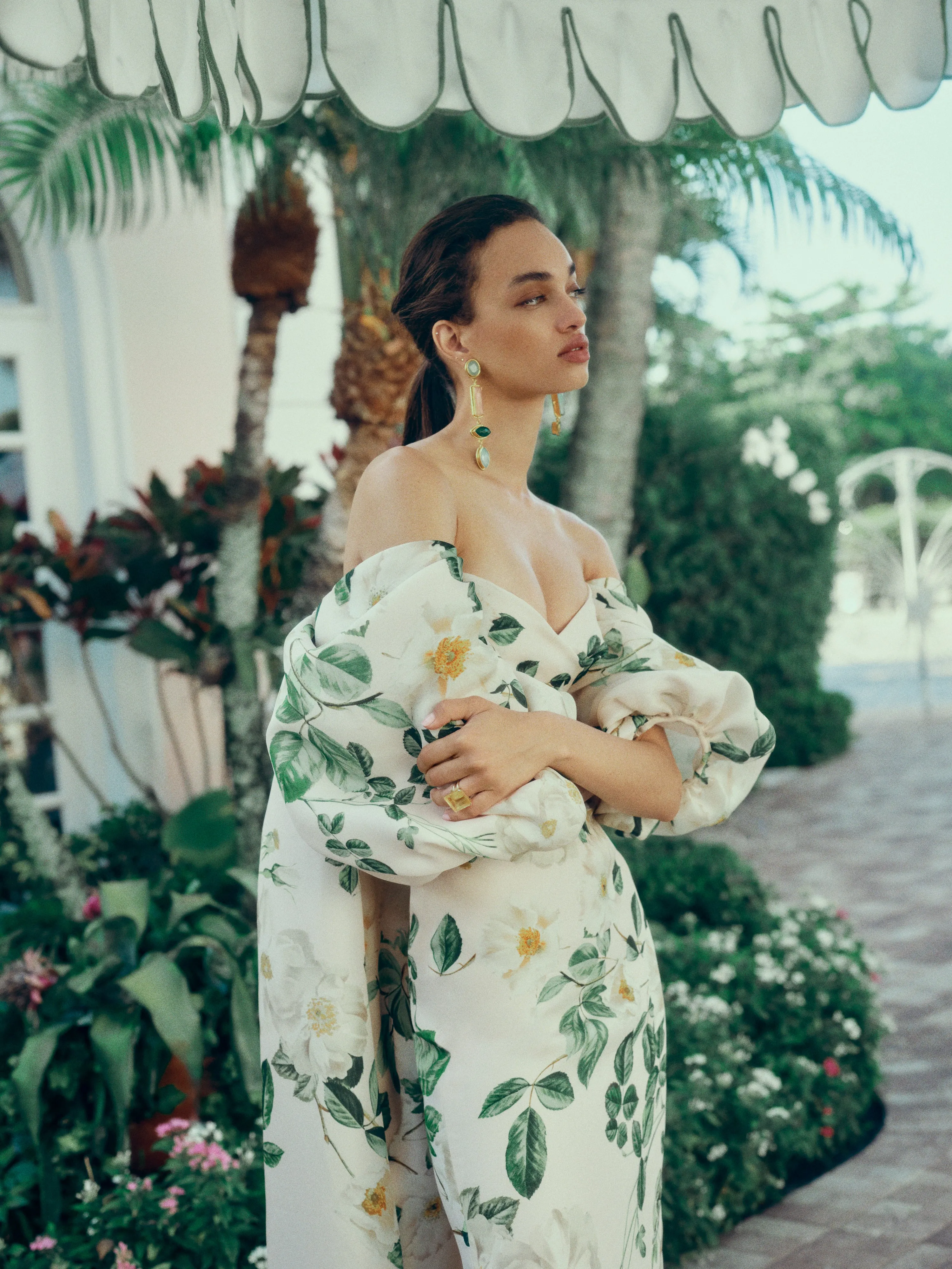 Rose Printed Blouson Cape