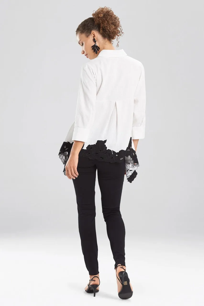 Solid Linen Blouse With Applique Hem