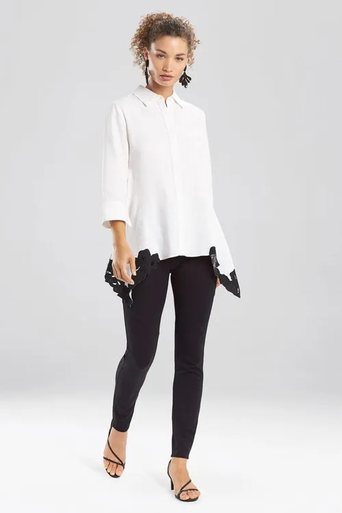 Solid Linen Blouse With Applique Hem