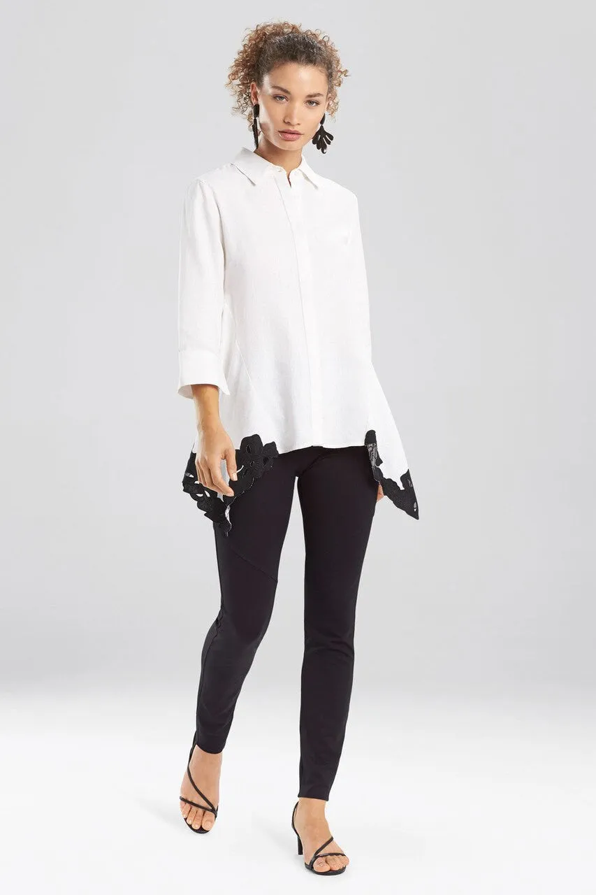 Solid Linen Blouse With Applique Hem