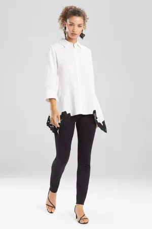 Solid Linen Blouse With Applique Hem