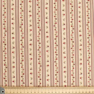 Stof Fabrics Roses Floral Vines & Stripes on Cream Cotton Prints