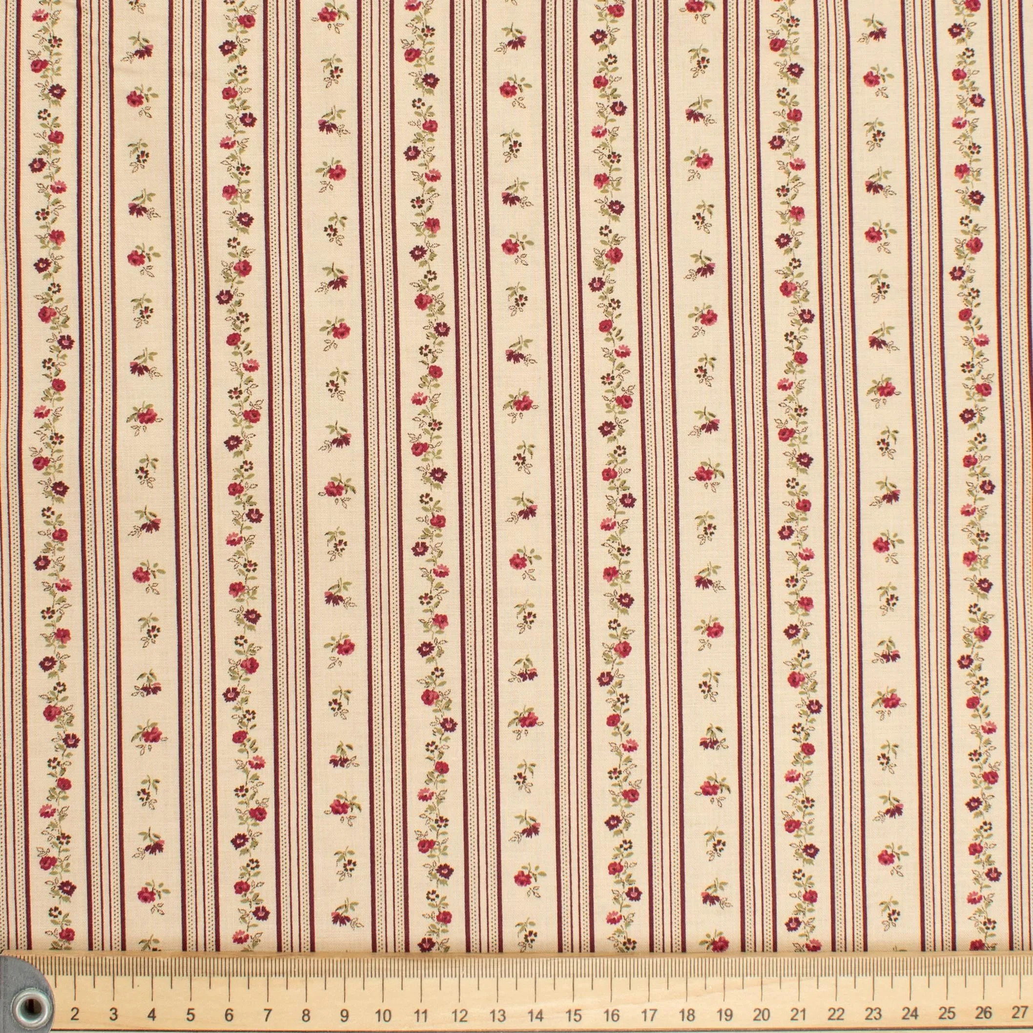 Stof Fabrics Roses Floral Vines & Stripes on Cream Cotton Prints