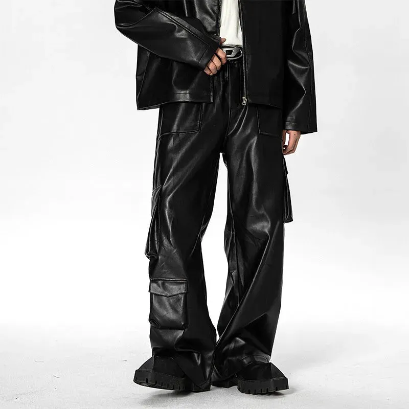 Streetwear PU Leather Multi-Pocket Pants