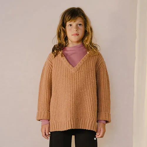 Sweater Knitted V Neck Rusty Apricot