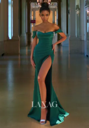 Sweetheart Sleeveless Pleated Formal Party Dress Pleated Beaded Mermaid Prom Dress wirh High Slit