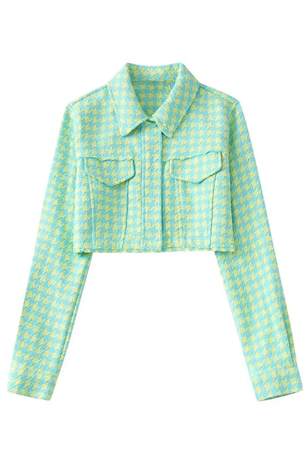 'Whitley' Houndstooth Pattern Collared Crop Jacket